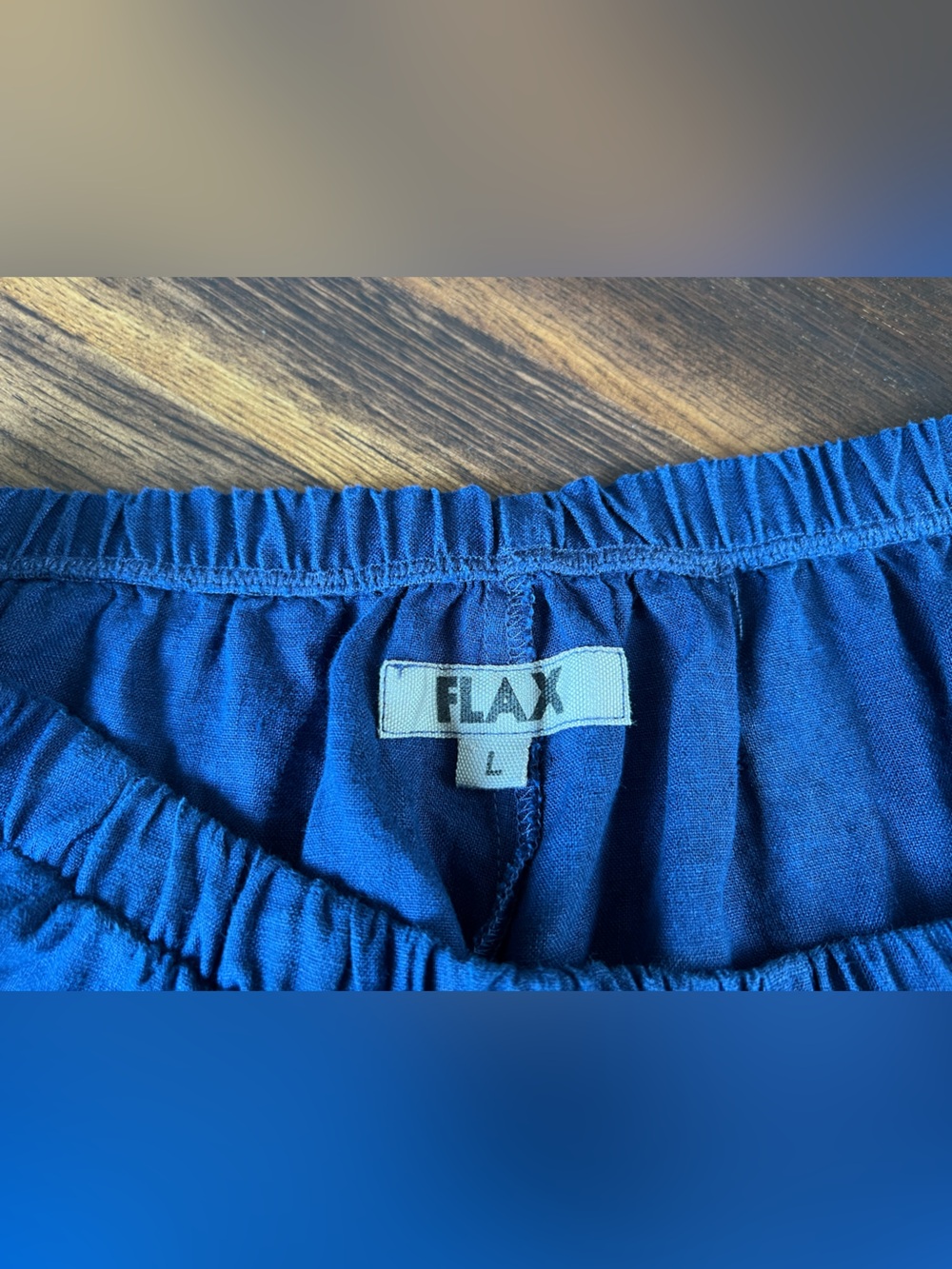 Flax Linen Crop Pants Women’s L (14-18) Drk Blue Pull On Pockets Lagenlook Beach - Picture 4 of 11